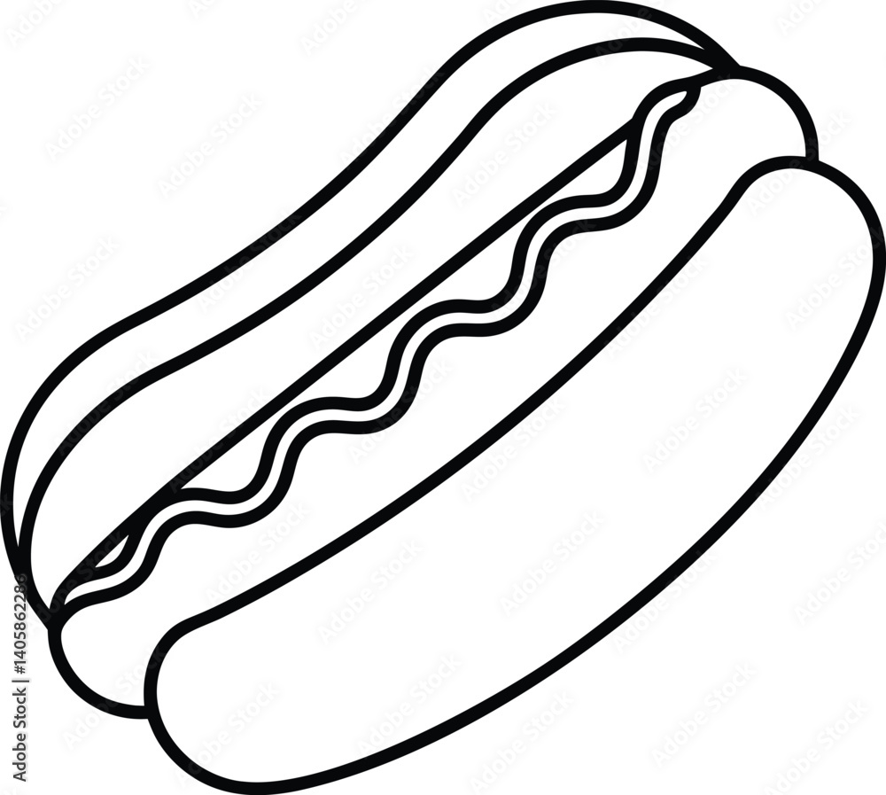 Hot Dog Outline Icon Line Art Drawing Vector | Fast Food, Snack & Street Eat Design Hot Dog Outline Icon Line Art Drawing Vector | Fast Food, Snack & Street Eat Design
