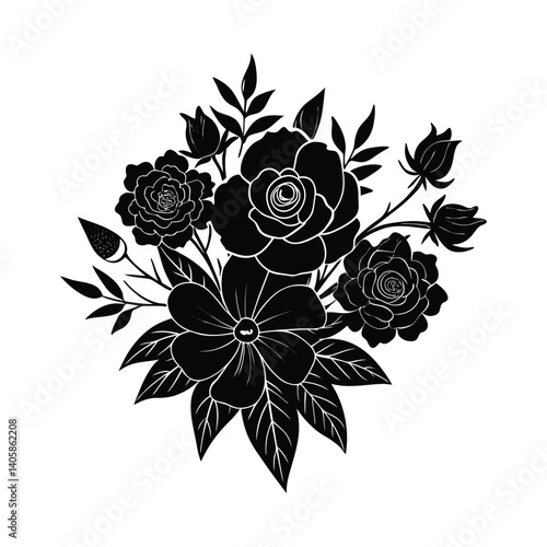 Floral Composition Sketch Silhouette Art.