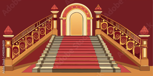 Elegant interior of a grand staircase with ornate railings and vibrant walls in a luxurious setting, inviting exploration at any time of day
