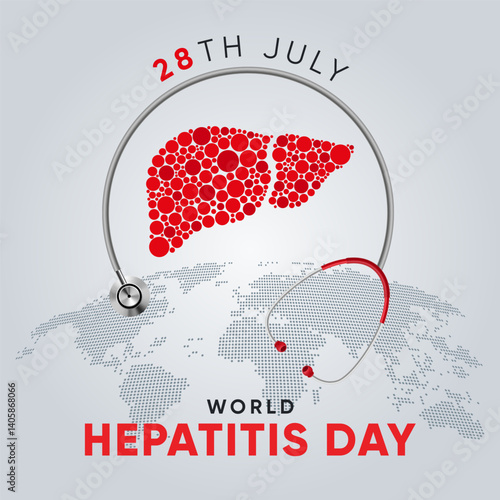 Creative design for World Hepatitis Day, social media and poster. 3D vector illustration. July 28. Hepatic desease, cancer and cirrhosis abstract concept graphic.