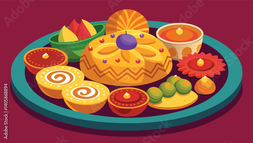 Traditional Indian sweets and snacks arranged on a festive platter for celebration