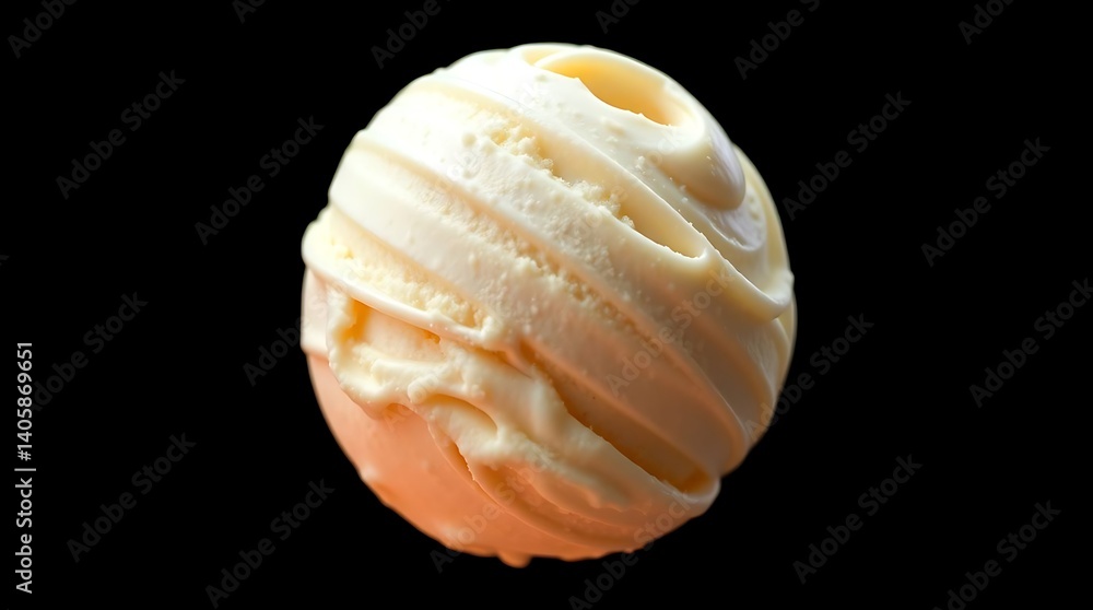 Classic Vanilla Ice Cream Scoop with a Perfect Swirl – Black Background Studio Shot Classic Vanilla Ice Cream Scoop with a Perfect Swirl – Black Background Studio Shot