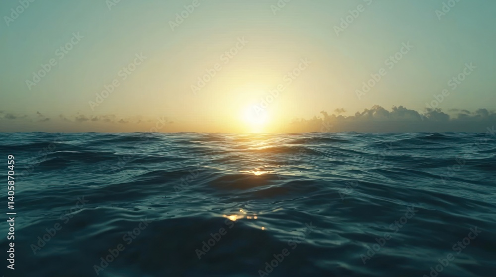 Fototapeta premium Serene Ocean Sunset: Golden Hour at Sea