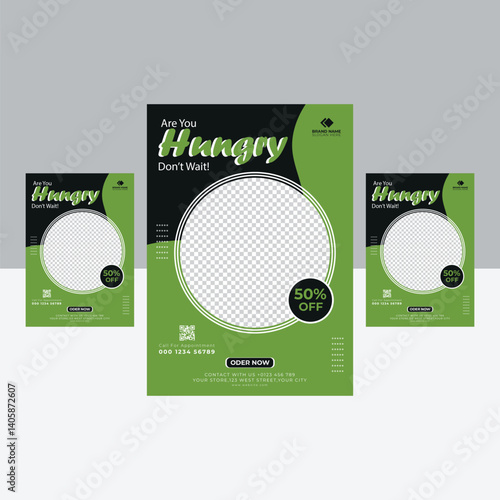 Fresh food restaurant flyer A4 size vector template with layout
