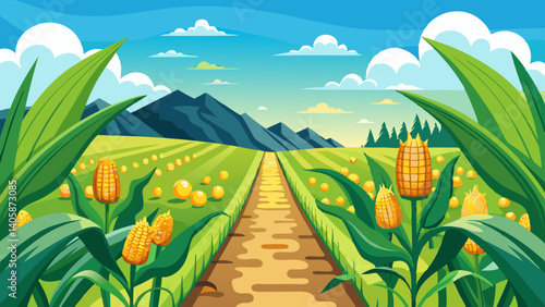 Agriculture corn field with sweet corn seeds, of free space for your texts and branding.