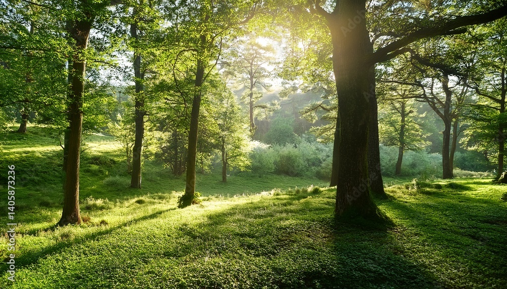 Fototapeta premium Sunlight Green Raw Trees Glade Forest