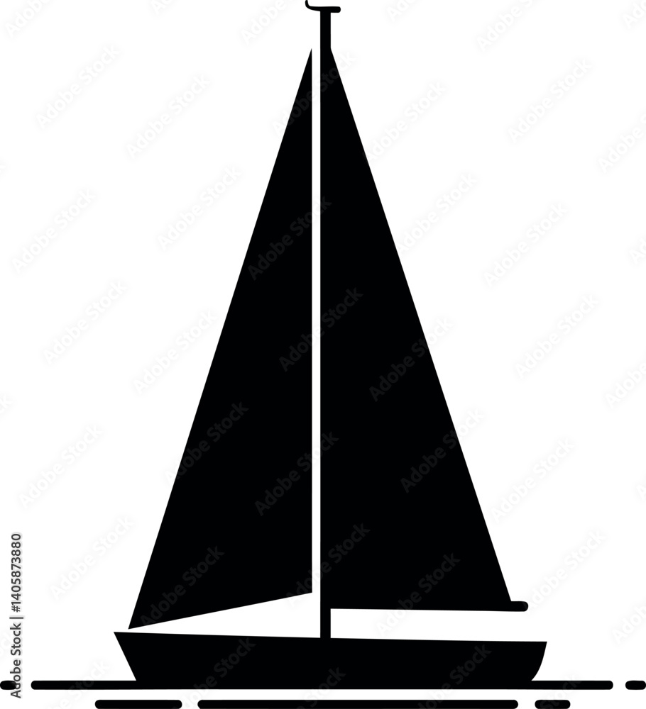 Sailing boat silhouette on calm waters in minimal style vector art Sailing boat silhouette on calm waters in minimal style vector art