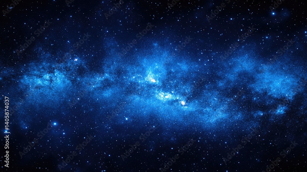 Obraz premium A deep blue cosmic nebula with many stars spread across space and light