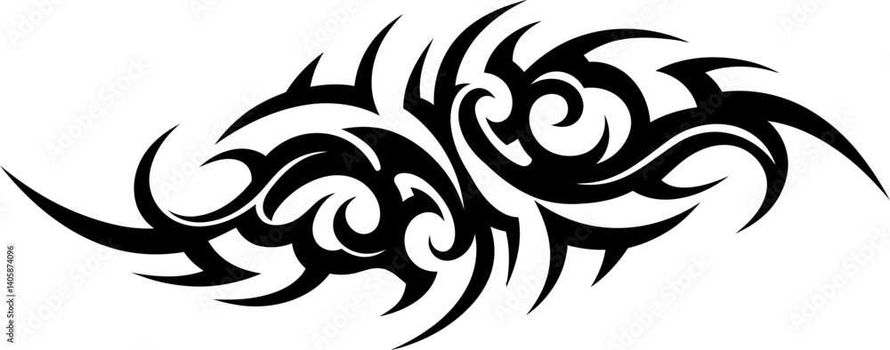 Fototapeta premium Intricate tribal design featuring flowing curves and sharp points in minimal black vector art