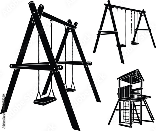 Swing Silhouette Set | Kids on Playground Vector Art Children Swinging Silhouette | Outdoor Play Icon Set