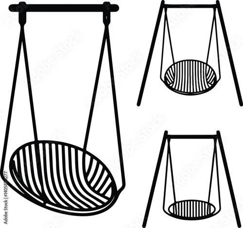 Swing Silhouette Set | Kids on Playground Vector Art Children Swinging Silhouette | Outdoor Play Icon Set