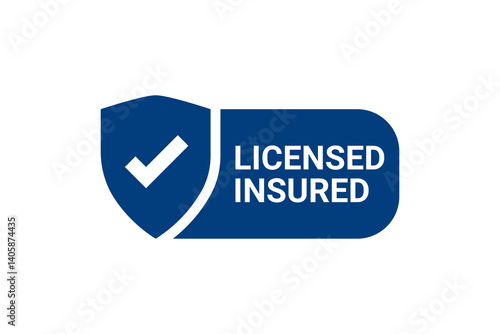 licensed and insured label with tick mark and shield isolated transparent background.