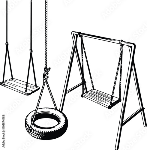 Swing Silhouette Set | Kids on Playground Vector Art Children Swinging Silhouette | Outdoor Play Icon Set