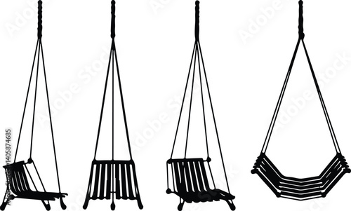 Swing Silhouette Set | Kids on Playground Vector Art Children Swinging Silhouette | Outdoor Play Icon Set