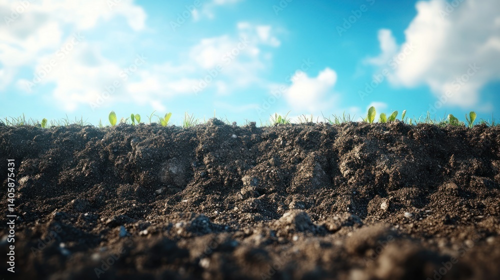 Obraz premium Close-up view of fertile soil with new growth