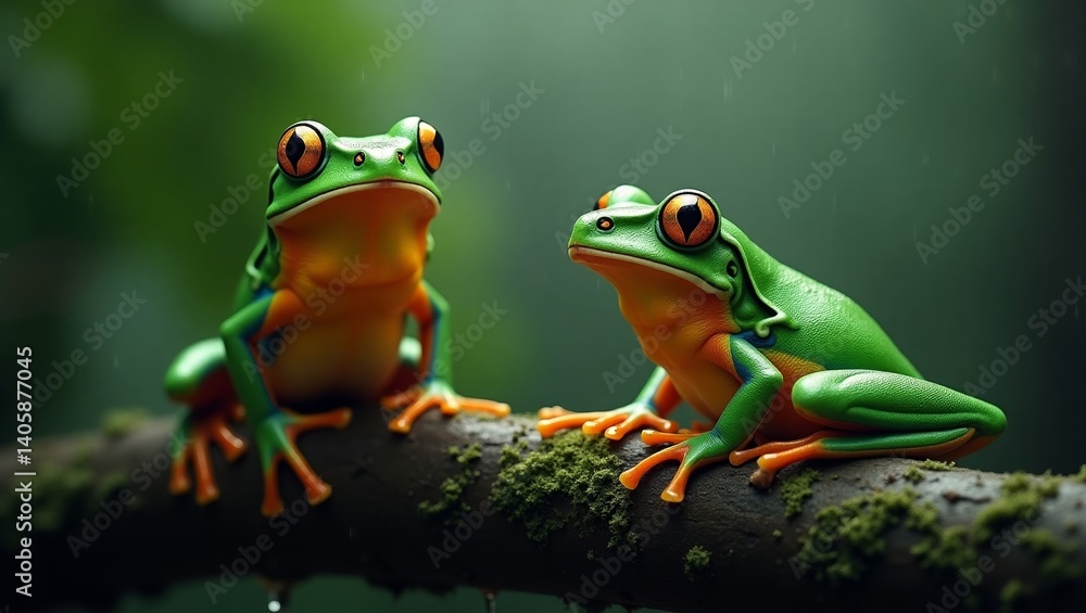 Naklejka premium Stunning Close-up of Two Colorful Tree Frogs