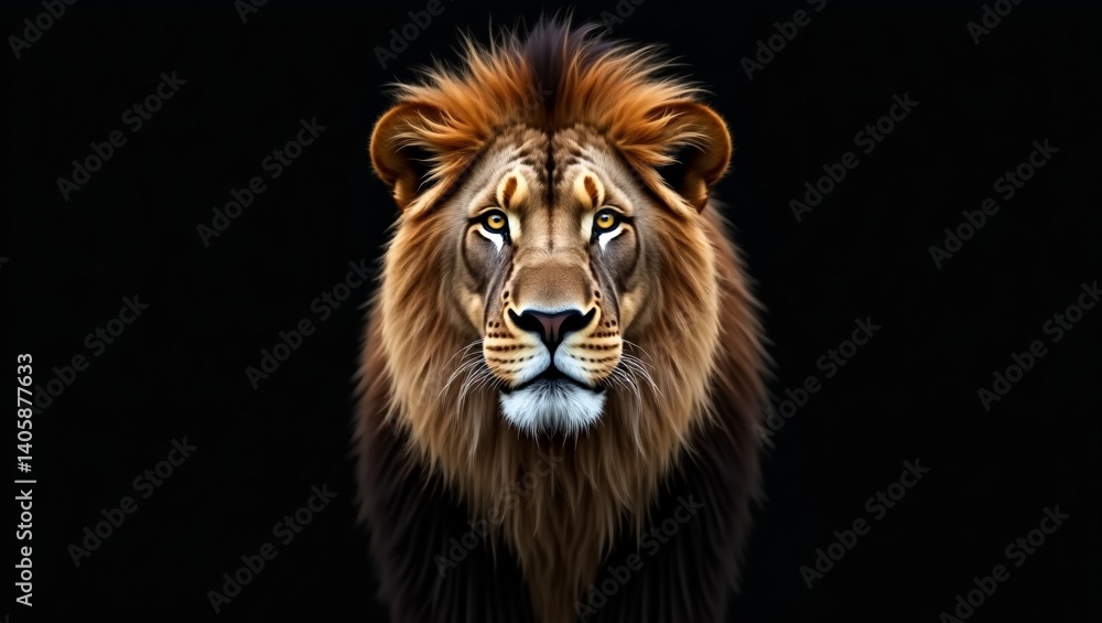 Naklejka premium Majestic Lion Portrait Against a Dark Background