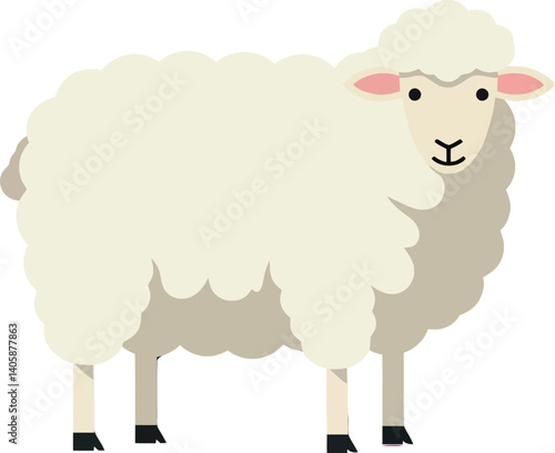 Cute fluffy sheep standing in a friendly pose with a minimal flat design style vector illustration