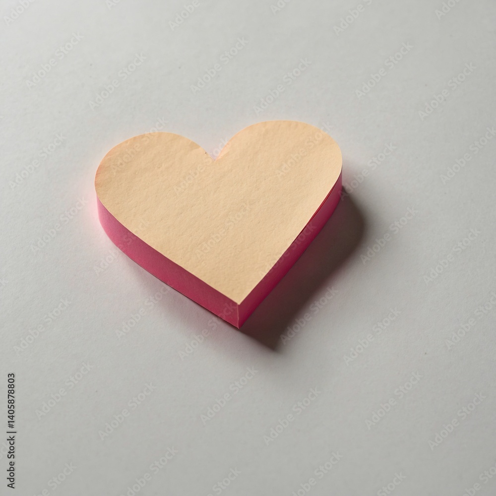 Obraz premium A sticky note pad shaped like a heart on a white surface.