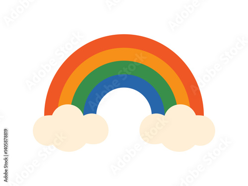 Vector rainbow illustration featuring vibrant arc with soft white clouds. LGBT pride design. Childish or baby element.
