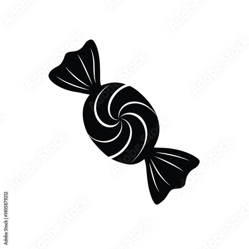 Black And White Swirled Candy Silhouette Wrapped Sweet Treat Design Element