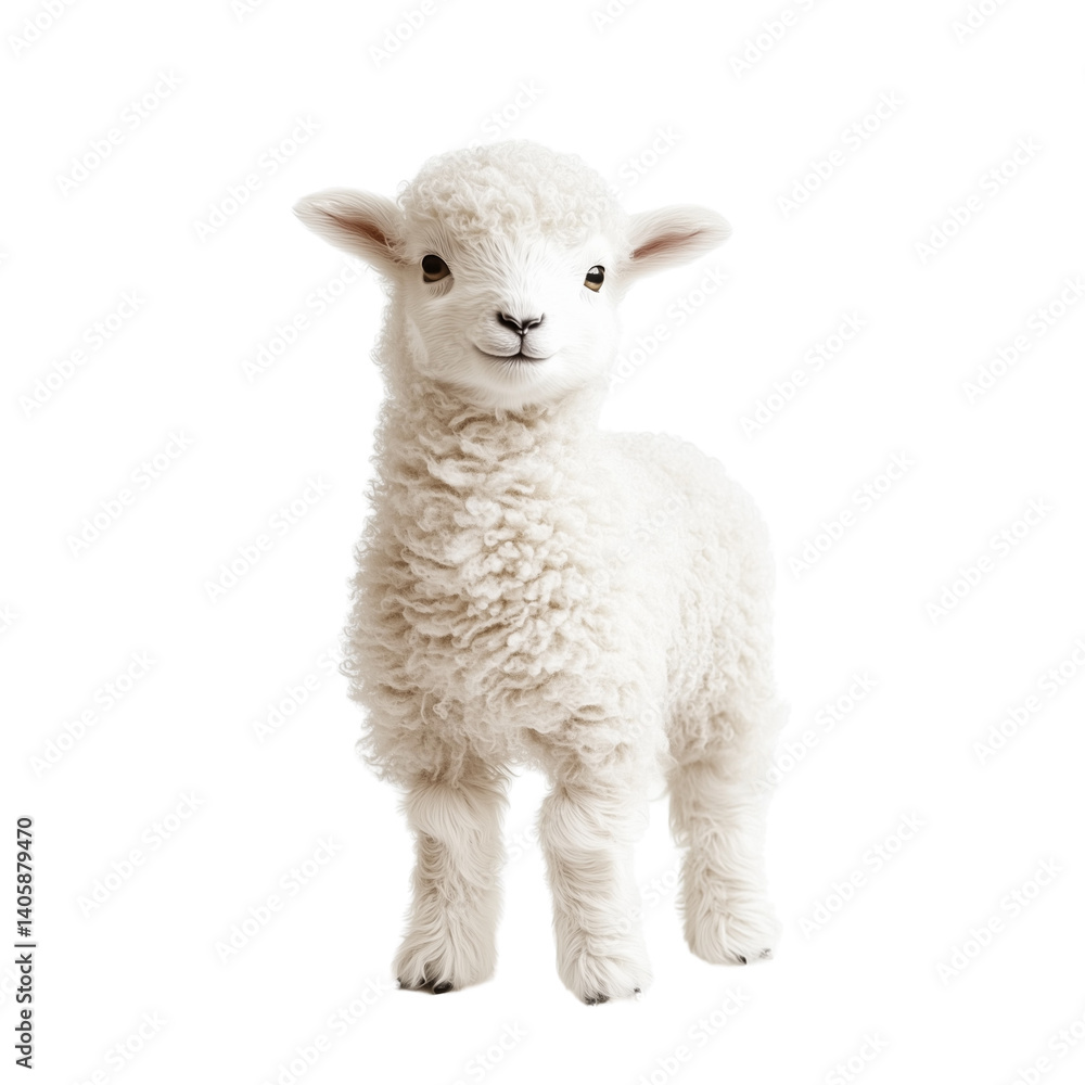Fototapeta premium Cute White Lamb Standing on White Background
