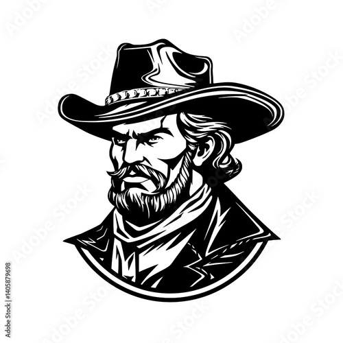 Vintage Western Cowboy Head Vector Illustration