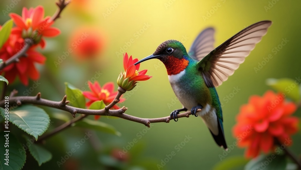 Fototapeta premium Stunning Hummingbird in a Vibrant Garden