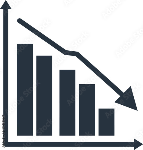 Declining bar graph with downward trend line in minimal flat design vector art