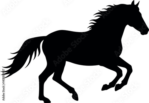 Majestic horse in motion with flowing mane in flat vector art