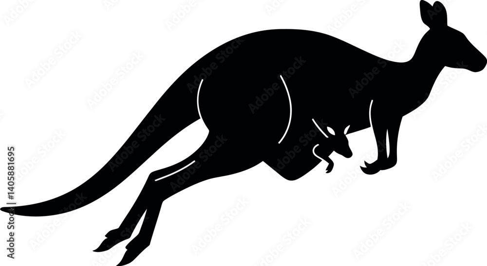 Obraz premium Kangaroo leaping with its joey in a minimalistic flat design vector art
