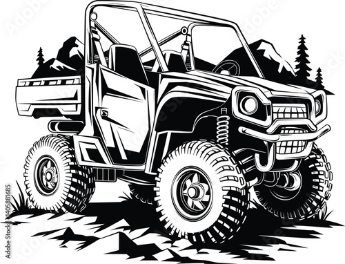 Off-Road UTV Vector Illustration, All-Terrain Vehicle Clipart Design.

