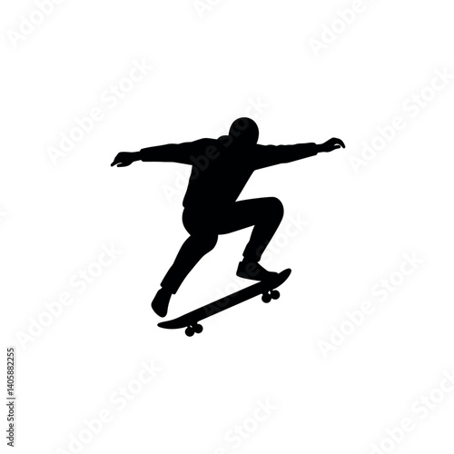 Skateboarder performing an impressive jump in a flat, dynamic style vector art
