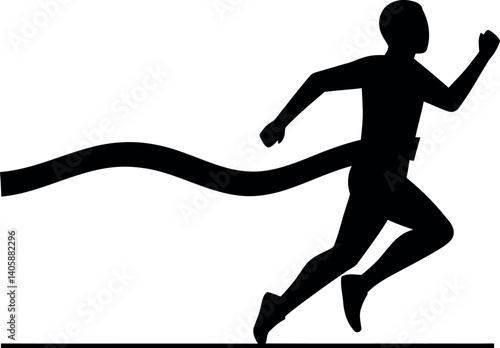 Silhouette of a runner in motion with flowing ribbon design, dynamic and energetic flat vector art