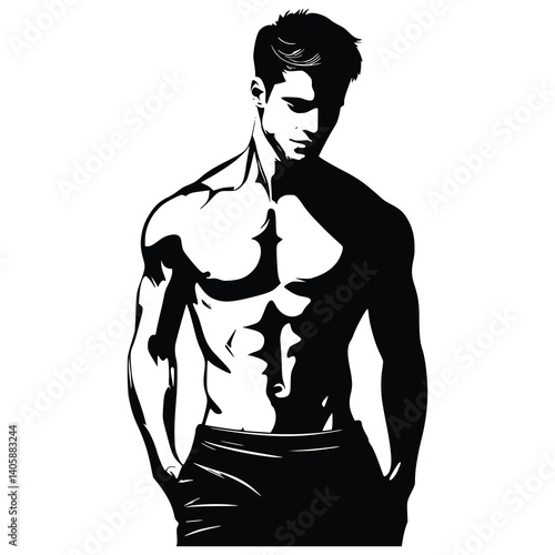 Silhouette of a Muscular Male Model in Vector Generative AI