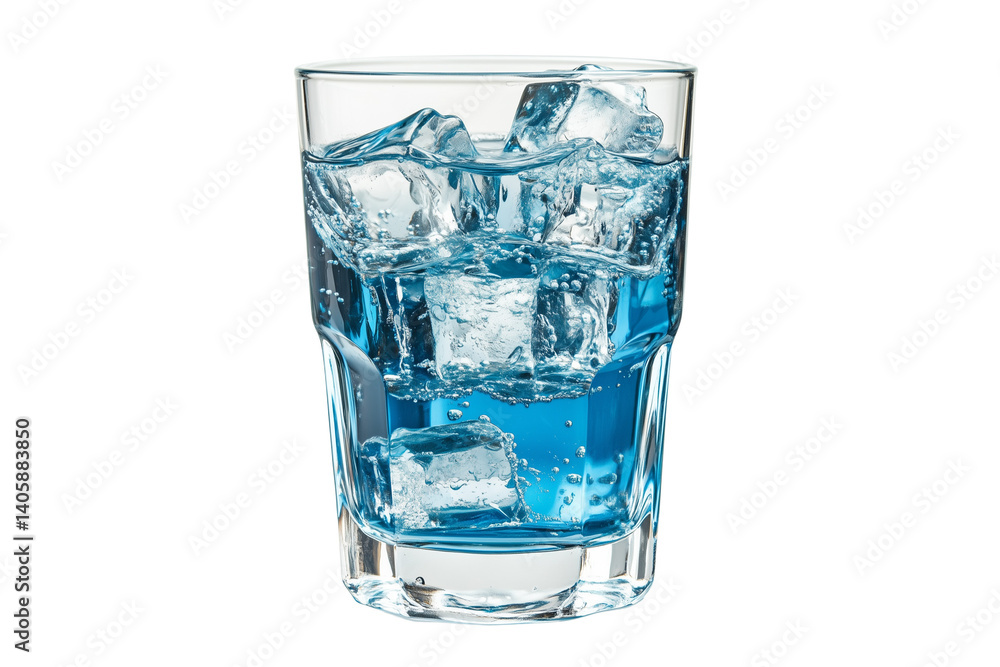 Crystal Glass with Ice Cubes and Blue Water on Transparent Background Crystal Glass with Ice Cubes and Blue Water on Transparent Background
