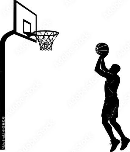 basketball player silhouette shoots the ball 