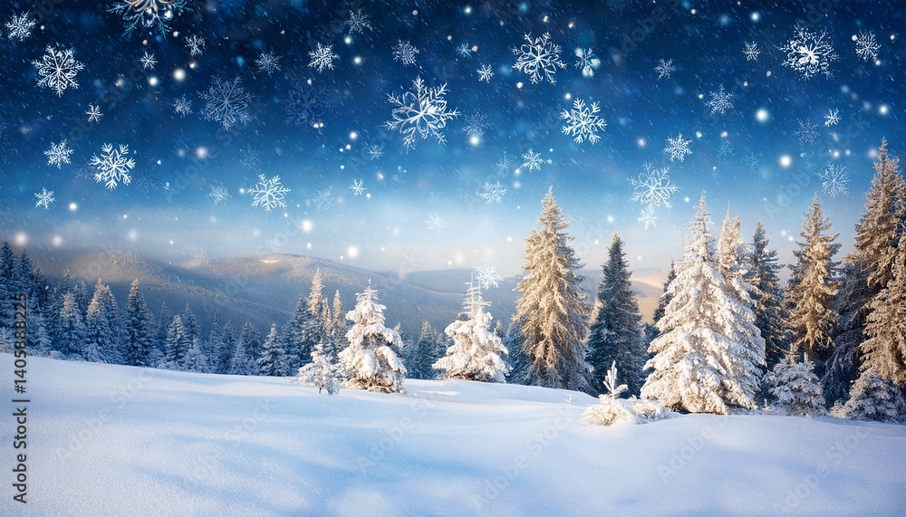 Christmas landscape with snowflakes Christmas landscape with snowflakes