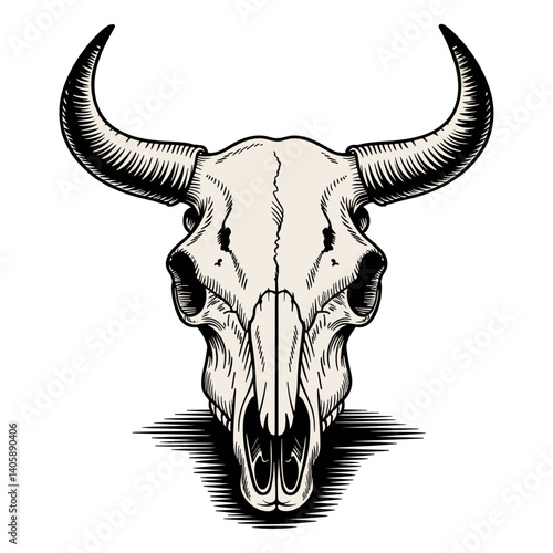 Buffalo skull, cow head bone with horns vector illustration