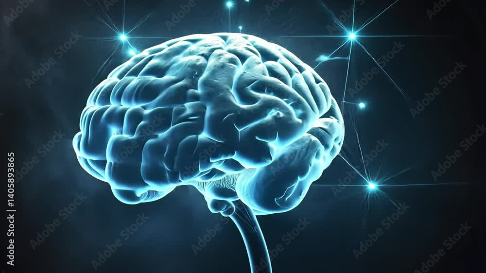 3D Render of a Human Brain with Digital Visualization and Neural Network Representation. 3D Render of a Human Brain with Digital Visualization and Neural Network Representation.