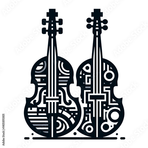 Minimalist flat vector illustration of a double bass