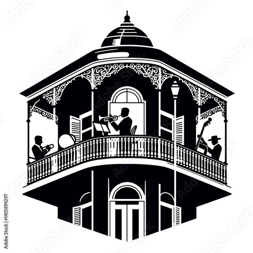 New Orleans-style balcony with a jazz motif
