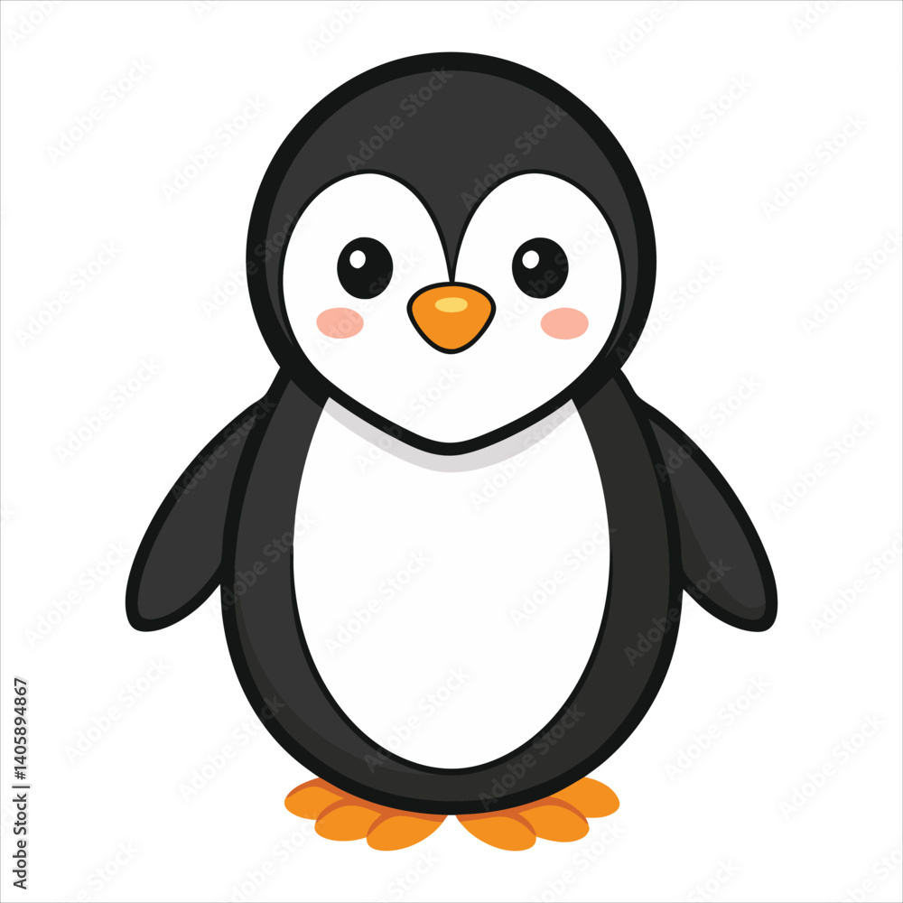Fototapeta premium Cheerful Cartoon Penguin with Winter Scarf and Hat in Snowy Setting
