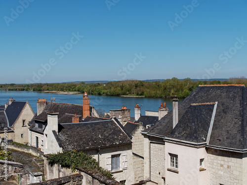 Montsoreau village : the buildings of Montsoreau are built of the traditional white tuffeau stone and have steep grey slate roofs.
Maine et Loire, Pays de la Loire, France