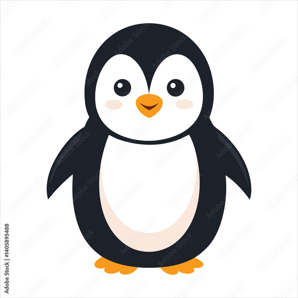 Fototapeta premium Cheerful Cartoon Penguin with Winter Scarf and Hat in Snowy Setting