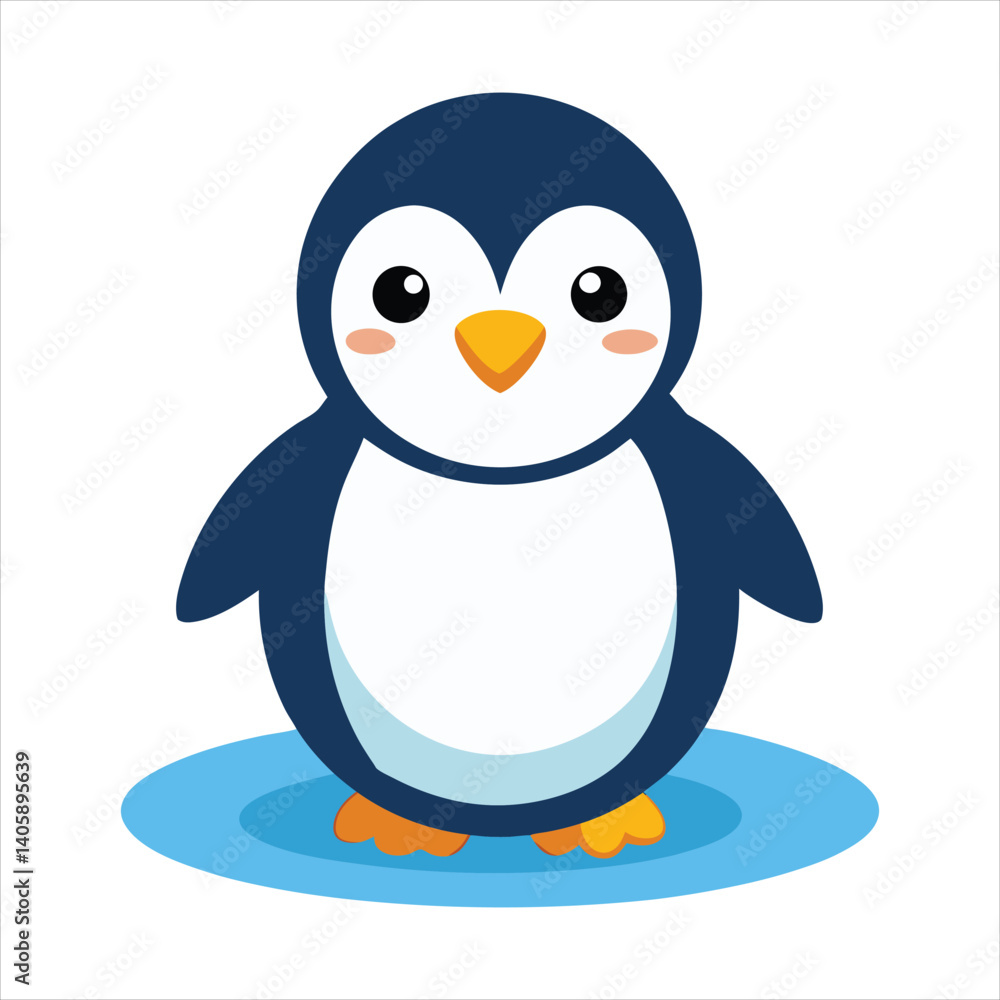 Naklejka premium Cheerful Cartoon Penguin with Winter Scarf and Hat in Snowy Setting