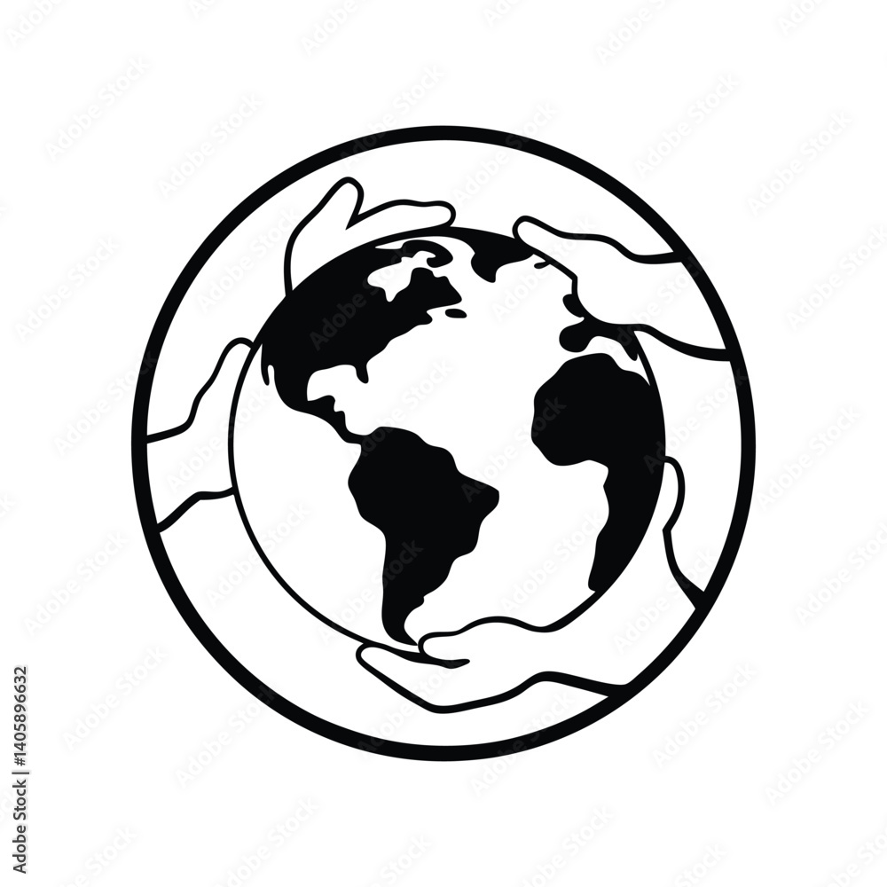 Hands around Earth simple style vector line art Hands around Earth simple style vector line art