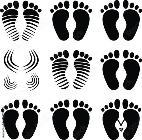 Footprint Silhouette Vector Set, Barefoot Feet Clipart for Design & Crafts.