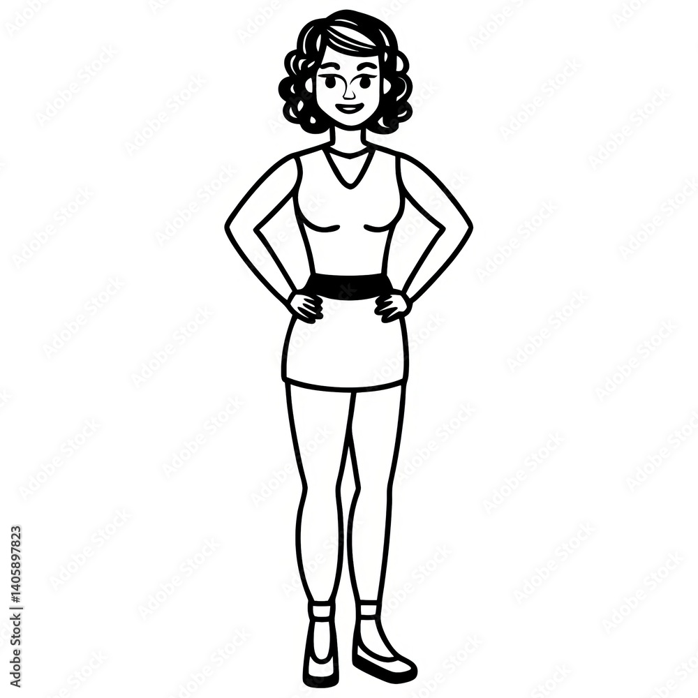 a woman line art stand many style a woman line art stand many style