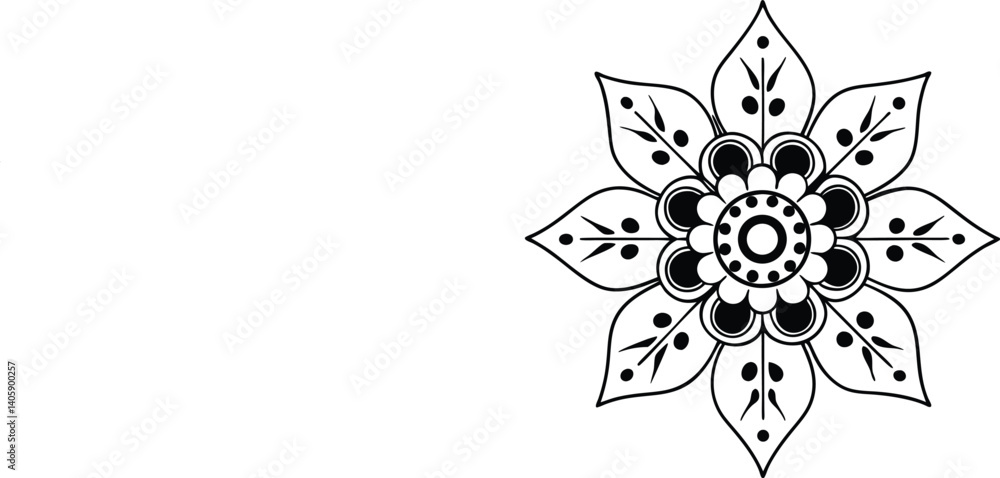 Obraz premium Black and White Mandala Pattern Featuring Intricate Floral
